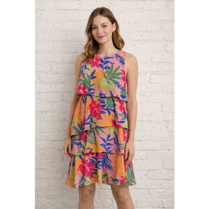 Women's Jessica Howard Pink Floral Tiered Sleeveless Dress sm